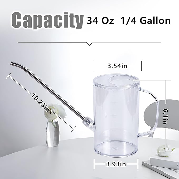 Plastic Watering Can - Small with Long Spout - 1/4 Gallon - 32 Oz - White