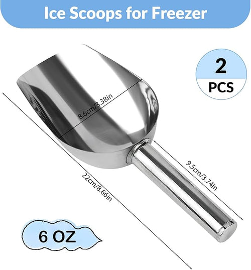 2 Pcs Ice Scoop for Freezer, 6 Oz Metal Ice Scooper, Stainless Steel Small Scoops with Round Bottom for Ice Machine Kitchen Flour Bar Party Wedding Pet Dog Food