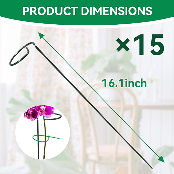 15 Pack Plant Stakes, 16.1 Inch Plant Support Stakes, Metal Garden Stakes 30 Twist Ties, Plant Sticks Support, Flower Stakes for Monstera, Tomato Seedling, Sunflower, Hydrangea Etc