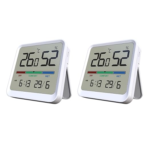 Temtop Indoor Thermometer Hygrometer, Precision Digital Temp/Humidity Monitor with Magnet & 3M Sticker, Date & Time, Wall/Magnet/Stand Mount, for Home, Office, Nursery, T1-SE 2 Pack