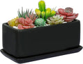 MyGift 10 Inch Matte Black Ceramic Indoor Plant Pot Succulent Planter, Decorative Flower Planter with Drainage Hole and Removable Tray