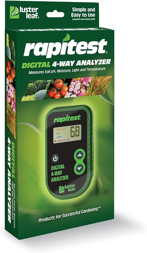 Luster Leaf Rapitest 4-Way Digital Soil Analyzer for pH, Moisture, Temperature, and Light – Designed and Engineered in the USA