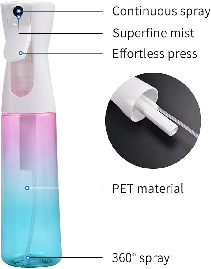 (2 Packs) Hair Spray Bottles, Continuous Water Mister Spray Bottle Empty for Hairstyling, Skin Care, Cleaning and Plant Spraying, 300ml/ 10 Oz (RED+BLUE)