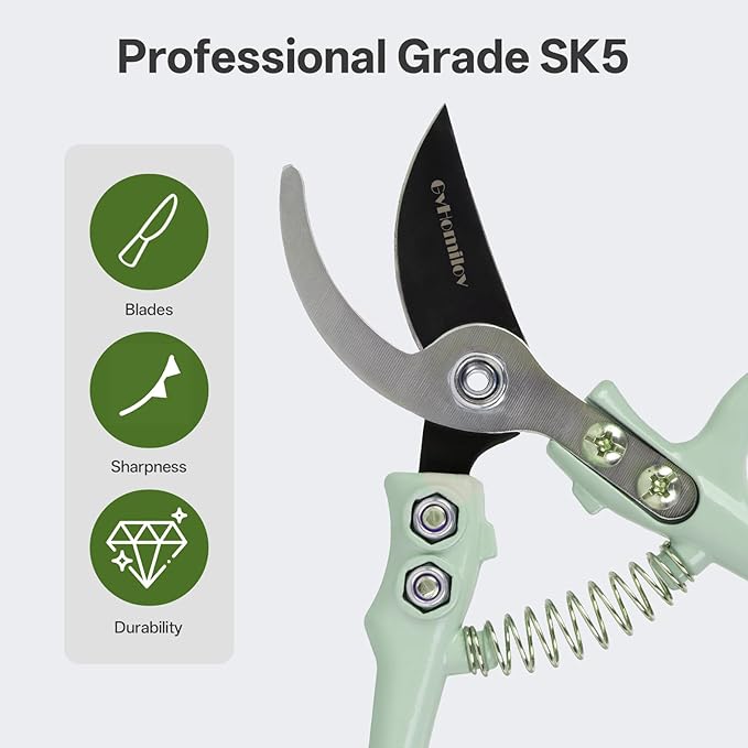 Pruning Shears for Gardening,Lightweight Plant Shears,Q-Shaped Garden Scissors for Cutting Flowers，Pruners for Tree Trimming,Indoor Plant Scissors for Women (Green)