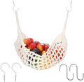 Hanging Fruit Hammock Under Cabinet Macrame Basket for Kitchen with Hooks Hand-Woven Boho Fruit Holder Net Organization Banana Basket for Home Dining Room Cabinet Decor Boat Camper Rv