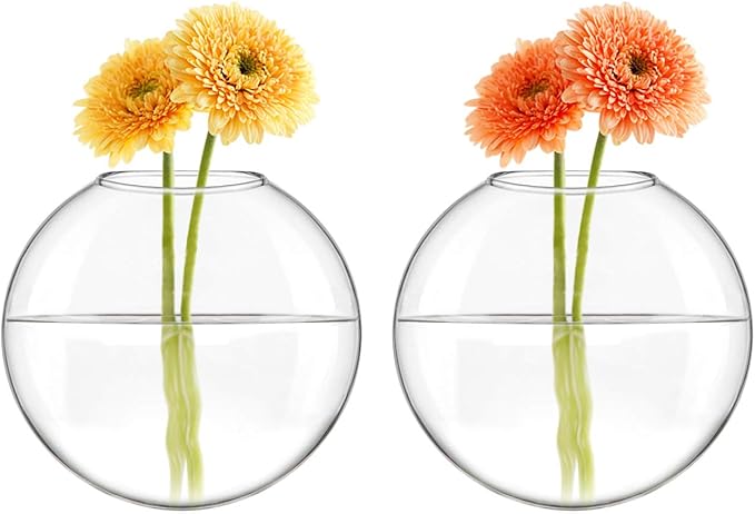 Mkono Wall Hanging Glass Terrariums Planter Oblate Flower Vase for Hydroponics Plants, Bathroom, Home Office Living Room Decor, Set of 2（Plants not Included）