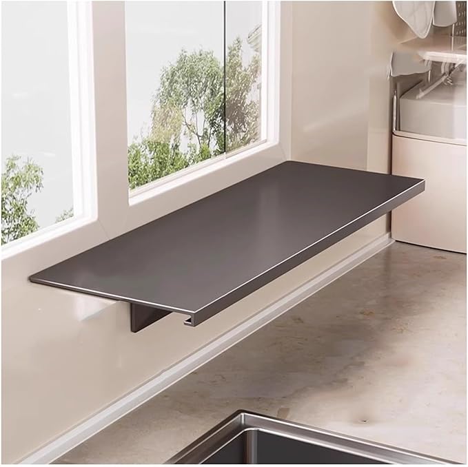 Window Sill Extender Plate， 24-inch sill expander Grey Carbon Steel Storage Shelf， with Magnetic Base for Kitchen Organization