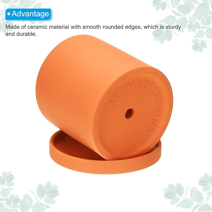 PATIKIL 5 Inch Ceramic Plant Pots, Modern Flower Planters with Drainage Holes and Tray for Decorate Home Indoor Plants Succulent Herb, Orange