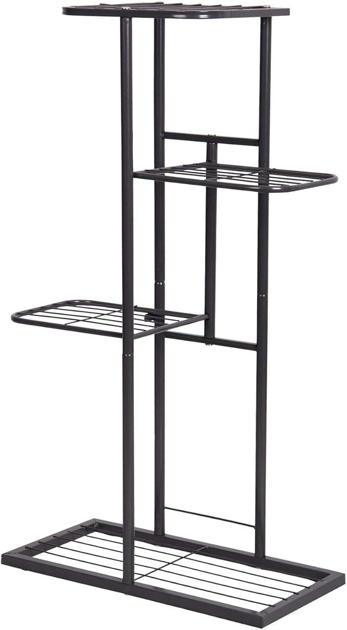 MTB Garden 4 Tier Metal Plant Stand for Indoor Outdoor Flower Pot Display Planter Shelf, Charcoal Grey