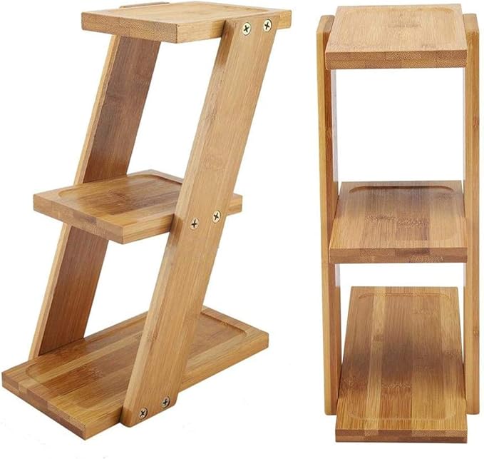 EBTOOLS Small Plant Stand, 3 Tiers Bamboo Desktop Plant Stand , 9.8x7.1x3.6 inch Indoor Outdoor Corner Small Multi Tiered Mini Plant Shelves for Multiple Plants
