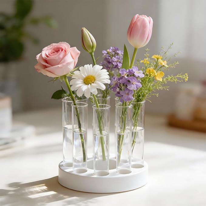 Round Vase Resin Mold Silicone for Plant Propagation Station with 6 Acrylic Test Tubes, Epoxy Resin Casting Mold for Hydroponic Flowers, Home Office Decor, DIY Craft Gift (B)