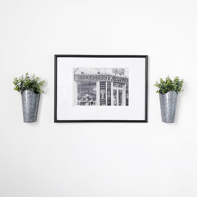 Mkono Galvanized Metal Wall Planter Farmhouse Wall Vase for Artificial Plants Flowers, Rustic Hanging Fake Flowers Holder Country Home Bedroom Living Room Decor Set of 2, Silver, Small