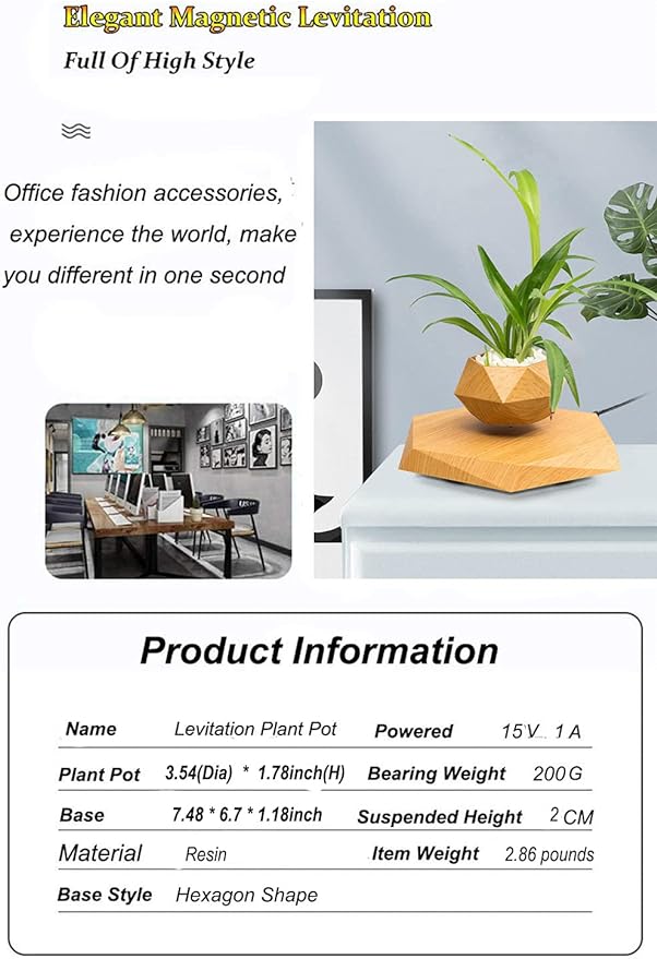Levitating Plant Pot Hexagon Floating Air Bonsai Pot Suspension Flowerpot Planter for Office Home Decoration