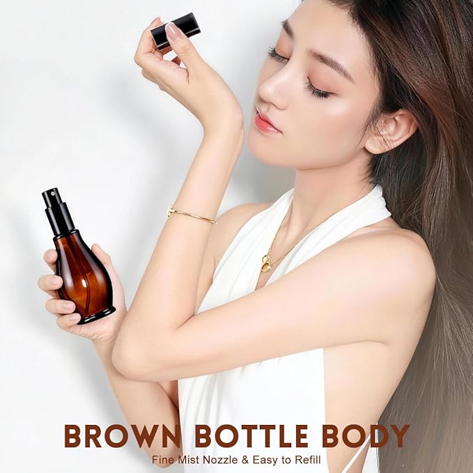 UPSTORE 3PCS Empty Refillable Amber Glass Spray Bottle Jars with Black Cap Cosmetic Vials Sample Packing Storage Containers Fine Mist Sprayer Automizer for Perfume Makeup Water (100ML/3.4oz)