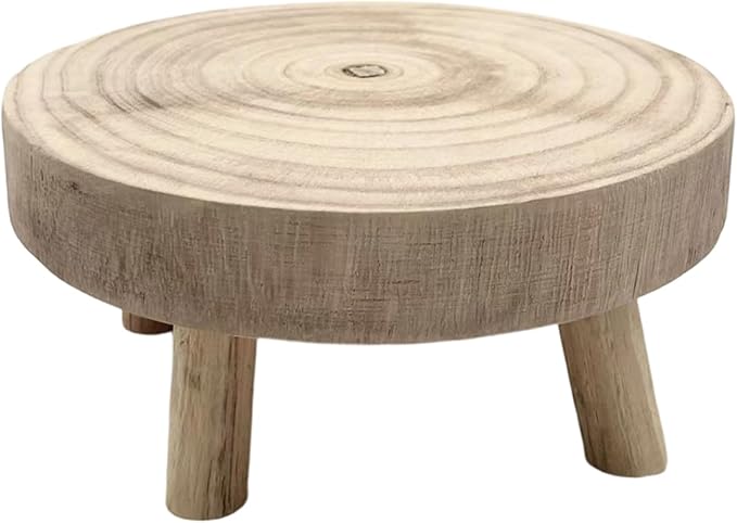 MYCENSE Wooden Stool Plant Stand for Indoor & Outdoor, Sturdy Flower Pot Stands Plants Shelf Potted Rack, Round Footstool, Decoration Racks for Home Office Garden Patio, D Wood 17x9cm