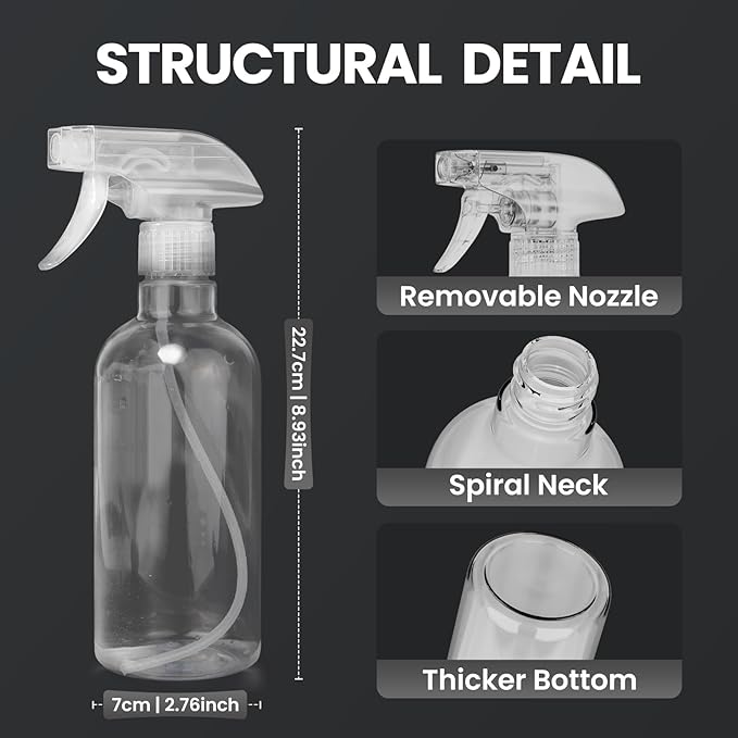 DIYSELF Spray Bottles, 4 Pack 500ml / 16oz Empty Plastic Water Spray Bottles, Fine Mist Clear Spray Bottle for Cleaning, Hair, Plants, Alcohol, BBQ, Garden, Travel, Squirt Bottle Lab Weighing Bottles