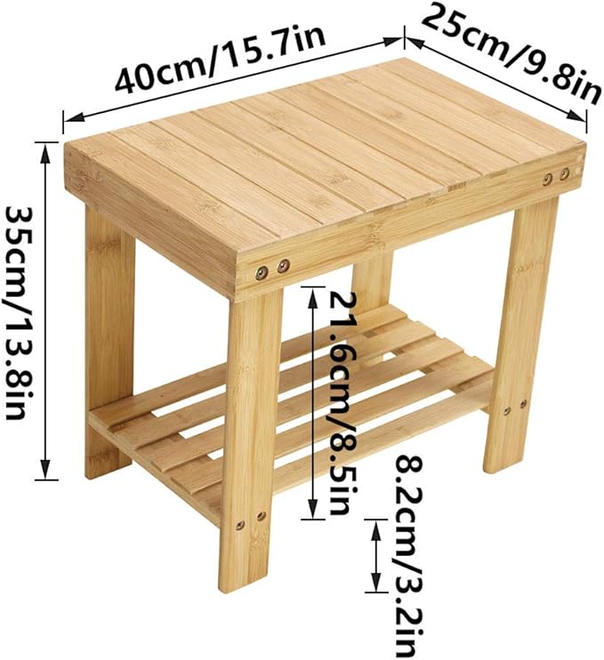 KKTONER Bamboo Step Stool with Storage Shower Bench with Shelf Foot Stool for Bathroom Living Room Bedroom Natural Color