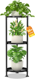 LASZOLA 3 Tier Plant Stand Indoor with Large Metal Tray, Corner Round Flower Holder Rack Tall Outdoor, Morden Planter Display Shelf for Patio Porch Garden Office Living Room, Black