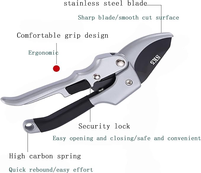 Pruners, German Pruning shears, Work 3 Times Easier, Sharp, High Strength gardening tools, for hedge, bonsai, floral, small stem, orchard and vegetable, upgraded, garden scissors, black
