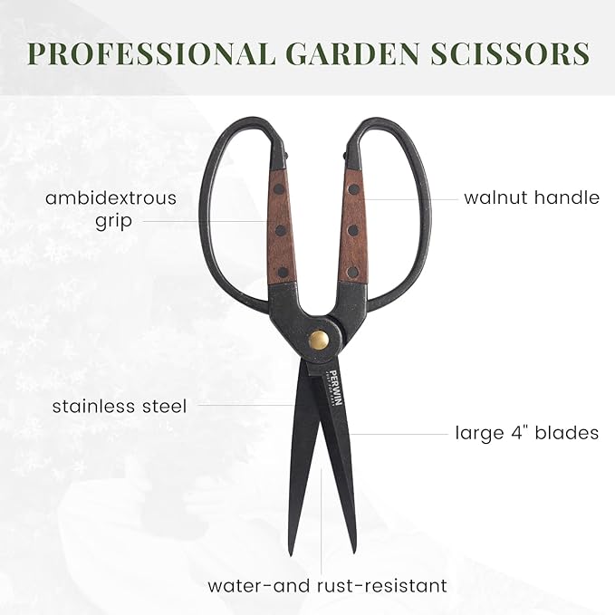 PERWIN Garden Flower Bonsai Scissors 2 Pcs Walnut Wide Handles Pruning Gardening Scissors Floral Shears for Gardening,Succulent Harvest, and Precision Plant Trimming Care