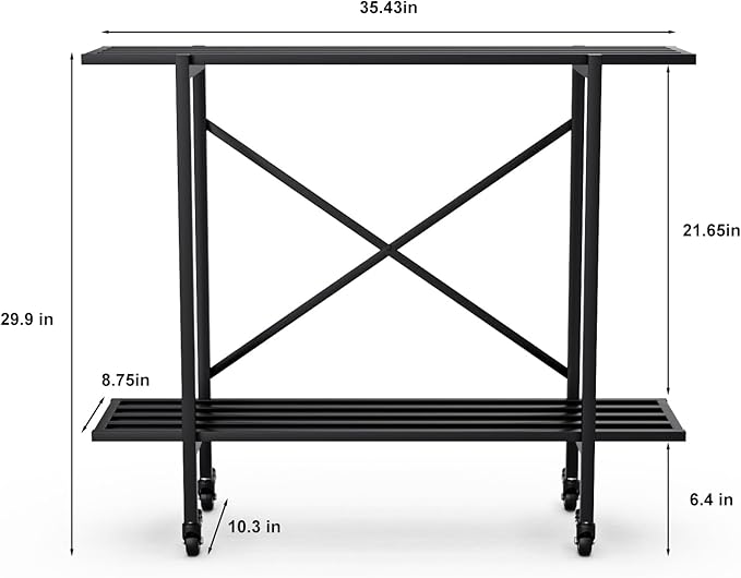 Zhongma 2 Tier Window Height Metal Sturdy Narrow Plant Stand with Wheels, Plant Stand Indoor and Outdoor, L35.43 x W10.3 x H29.9 inch, 440 LBS Capacity & Heavy Duty Construction.