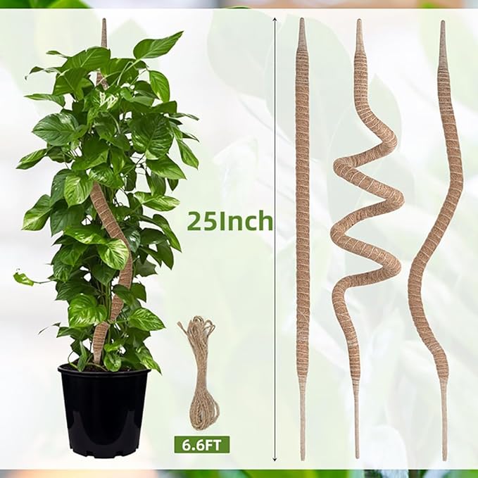 Supoice 3 Pack Moss Pole 25 Inch for Monstera Plant Support Bendable Moss Pole for Climbing Plants Indoor Coir Plant Pole Sticks
