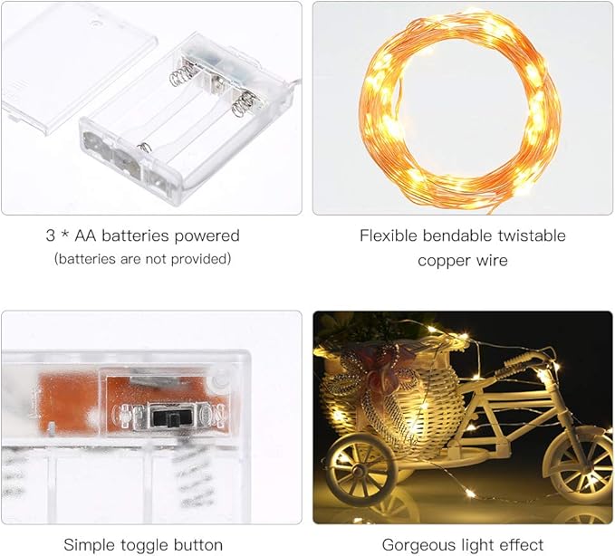 Ariceleo Led Fairy Lights Battery Operated, 1 Pack Mini Battery Powered Copper Wire Starry Fairy Lights for Bedroom, Christmas, Parties, Wedding, Centerpiece, Decoration (5m/16ft Warm White)