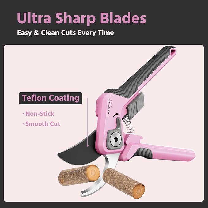 PrunePro Pruning Shears for Gardening Professional Bypass Hand Pruner Up to 1 Inch Cut Capacity Sharp Stainless Steel Blade Garden Scissors Plant Flower Garden Clipper Pink 2 Pack