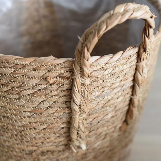 Hand Woven Seagrass Storage Basket Flower Baskets Plant Pot Succulent Organizer For Home Living Room Decorate Landscape Handmade(Natural,11.81''X10.63'')