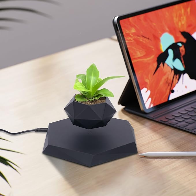 Levitating Plant Pot, Hexagon Floating Plant Pot, Magnetic Floating Levitating Plant Pots for Bonsai, Succulents, Air Plants, 360 Degree Rotation Flowerpot Home and Office Desk Decor