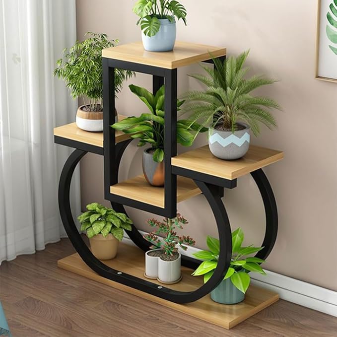 4 Tier Plant Stand Indoor, Multi Layered Iron Flower Pot Racks for Plants Multiple, Large Metal Tall Curved Oval Plant Shelf, Multiple Organizer for Garden Patio Lawn Balcony Office
