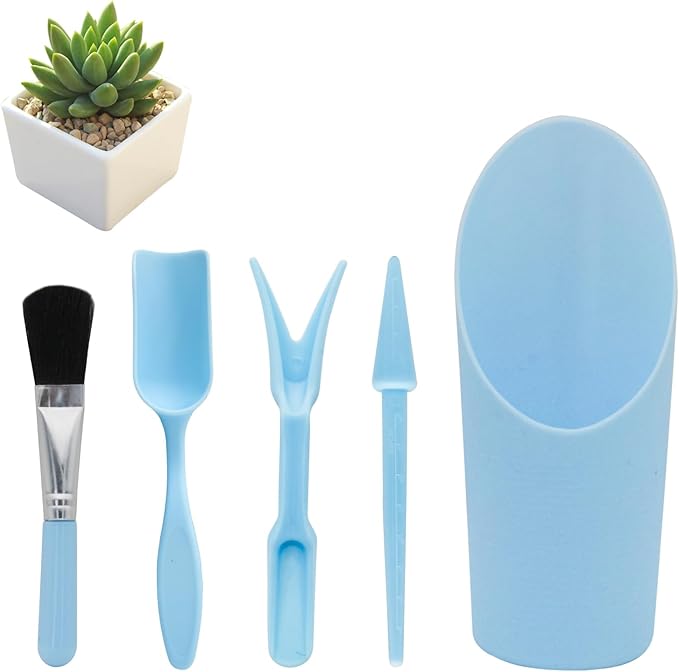 Mini Succulent Tools, 5Pc Succulent Planting Tools Kit for Indoor Planting, Succulent Gardening Tools for Digging, 2 Colors Shovel Scoop Bucket Spoon Brush Outdoor Plant Care (Blue)