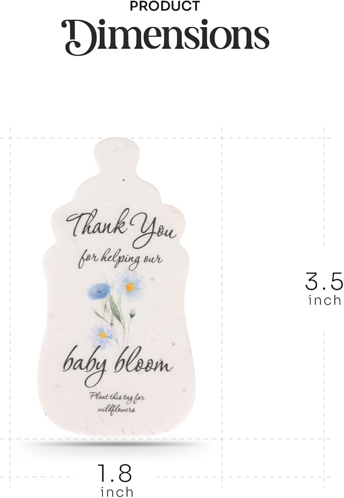 5pcs Blue Baby Bottle-Shaped Gift Tags with Wildflower Seeds - Writable Gift Wrap Tags for Baby Showers, Mother's Day Present, Party Favors, DIY Crafts, & Earth Day Decorations