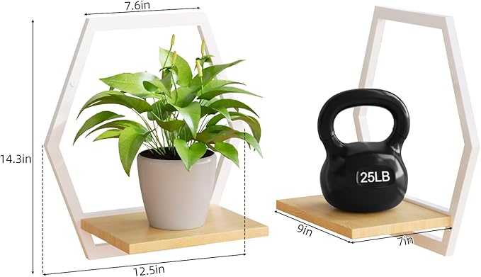 3 Pack Solid Wood & Heavy Duty Metal Wall Plant Stands,9 inch Natural Wood Shelf, Boho Arch Hanging Planter for Indoor 25 LB Load for Plants White