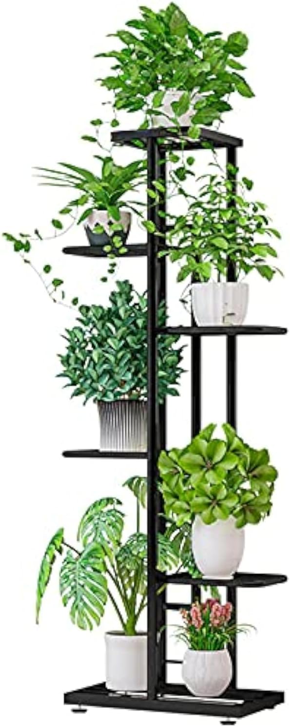 MTB Garden 6 Tier Metal Plant Stand for Indoor Outdoor Flower Pot Display Planter Shelf, Charcoal Grey