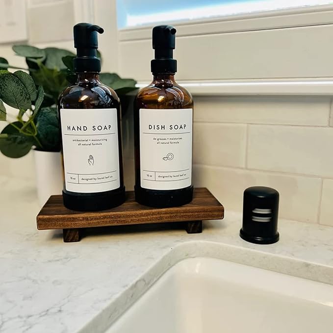 Wood Pedestal Soap Stand, Farmhouse Wood Riser, Soap Dish Holder/Tray Counter Decor for Bathroom Kitchen, Rustic Candle Plant Holder, Display Rectangular Decorative (Antique Walnut)