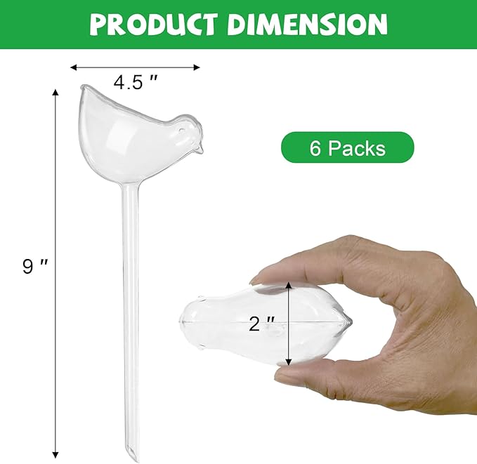 jabrand 6pcs Self Watering Planter Insert Bird Shape, Clear Plant Watering Globes Spike Devices for Indoor Outdoor Plants, Gift for Plant Lovers