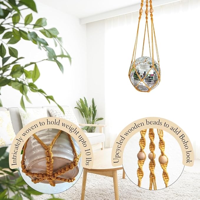 Macrame plant hanger 3ft beaded plant hanger for pots 4-8” for live plants indoor and outdoor decor hanging plant holder Boho décor Plant stand indoor Hanging planter for plant pots (Sunshine Yellow)