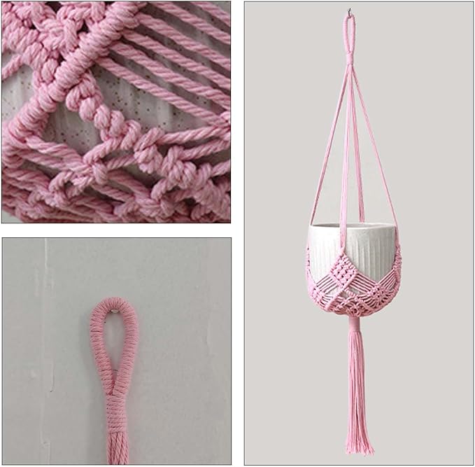 2 Pack 90CM (35inch) Extra Long Macrame Plant Hangers, up to 8 inch Pot Hanging Planter with Patterns, Premium Cotton Rope Crochet Boho Hanging Planter Basket for Indoor & Outdoor Plants (Pink)