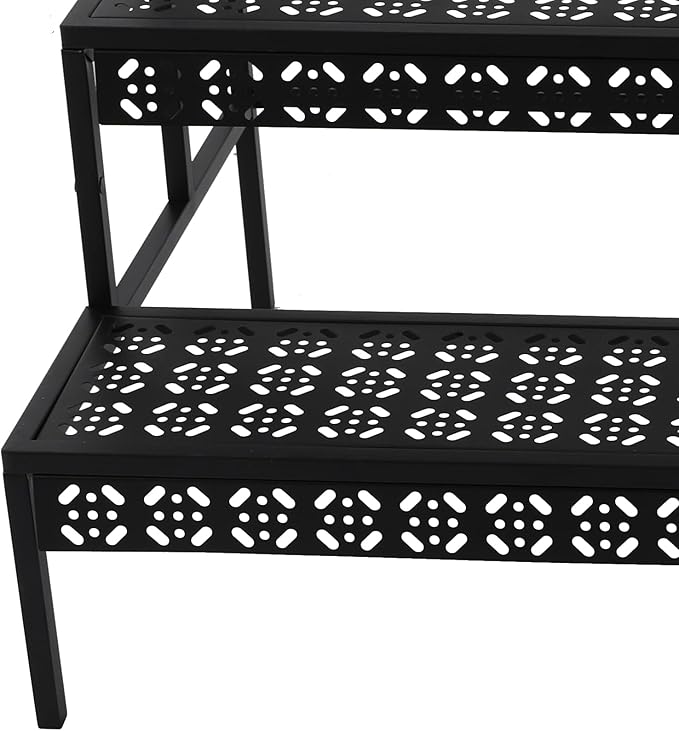 3 Tier Plant Stand for Indoor Outdoor, Large Capacity Iron Plant Shelf Stand for Multiple Potted Plants with Stepped Design,35.43/43.31/51.18in,Vintage Black Fan Shape Garden Stands