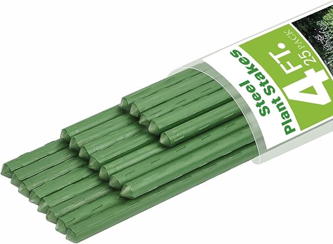 Steel Plant Stakes 4 Feet, Garden Plant Stakes 48 Inch,25 Pack Tomato Stakes for Growing Climbing Plants, Potted Plants, Tomatoes, Trees, Cucumber, Beans, Fences Poles
