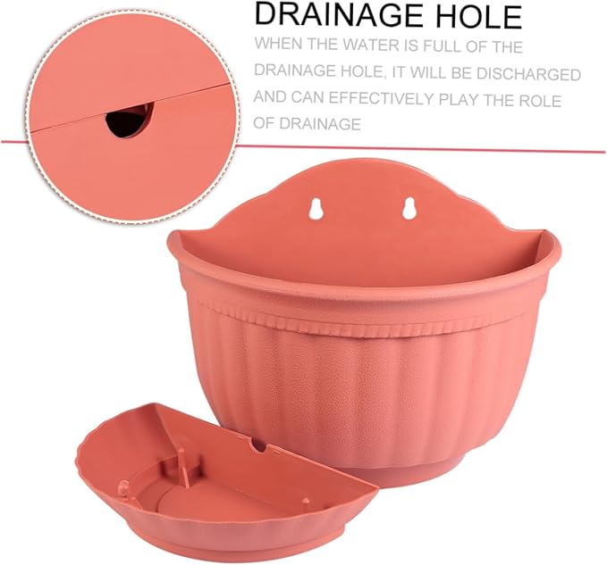 POPETPOP 2pcs Half Hanging Planter Pot Imitation Leather Design for Container Tray for Windowsills Balconies Gardens