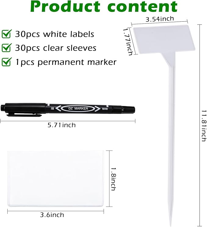 Outdoor Plant Label, 30 Pack Large Waterproof Plastic Plant T-Type Tags, Reusable Nursery Tag for Herbs Flowers Vegetable (White)