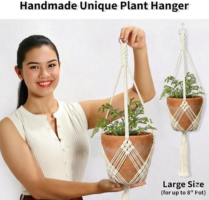 2 Pack Macrame Planter Hanger for up to 8" Pot, Indoor Hanging Planter | Plant Hanger Indoor, Hanging Plants Holder Basket | No Plant or Pot Included