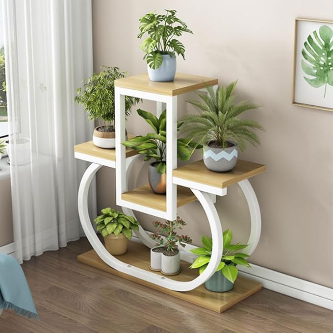 4 Tier Plant Stand Indoor, Multi Layered Iron Flower Pot Racks for Plants Multiple, Large Metal Tall Curved Oval Plant Shelf, Multiple Organizer for Garden Patio Lawn Balcony Office