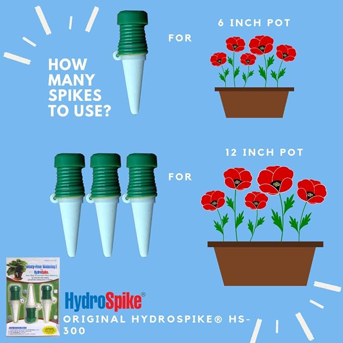 HS-300 (3-Pack) Worry-Free Automatic Plant Watering Devices Kit. Self Auto Waterer Spikes, Bulbs, Stakes Irrigation System for Indoor House Plants, Vacation. No Glass Globe Bottle, Jug, Can