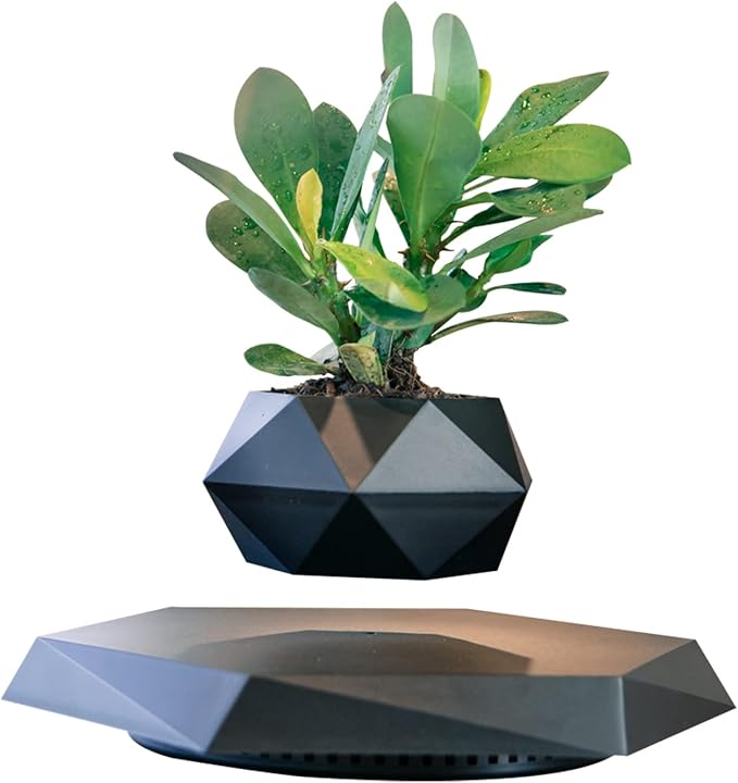 Levitating Plant Pot,Magnetic Floating Plant Pot for Small Plants,360°Rotating Levitating Desk Decor for Home & Office,Floating Pot Gift for Plant Lovers,Birthday, Christmas, New Year(black)