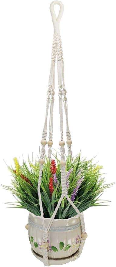 Plant Hangers, 35’ Plant Hangers Indoor, Handmade Woven No Tassels Style Hanging Plant Holder with Wood Beads Decorative Flower Pot Holder for Indoor Outdoor and Home Decor Hanging Planter