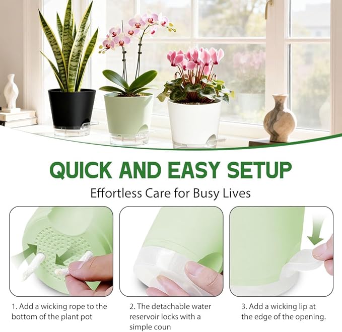 Self Watering Pots for Plants, 2026 New Flower Plant Pots with Drainage Holes, Wicking and Clear Reservoirs for Succulent, Aloe, Cacti and Others - 6 Pack (Colorful, 5")