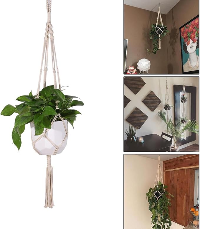 Macrame Plant Hanger Basket Liners Cotton Rope 4 Legs for Indoor Outdoor Decorations,Set of 2 (34 inch)